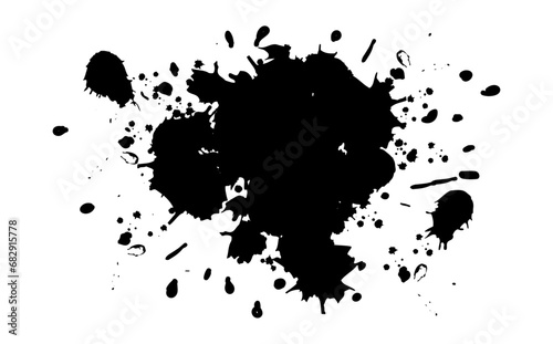 black ink splatter and  blotter spots on white background photo