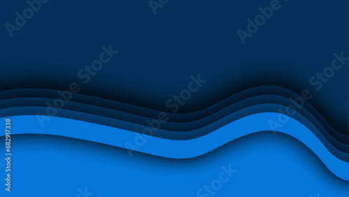 Blue wavy ocean paper cut abstract background for design