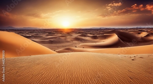 sunset in the desert, panoramic desert scene, sand in the desert, landscape in the desert