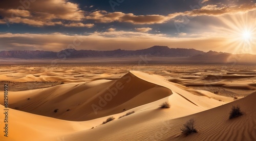 sunset in the desert  panoramic desert scene  sand in the desert  landscape in the desert