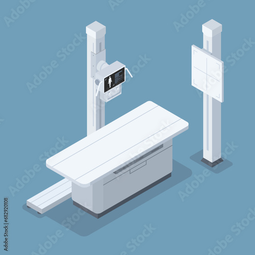 X-ray machine in hospital for diagnostic. Isometric isolated object. Vector. 3d