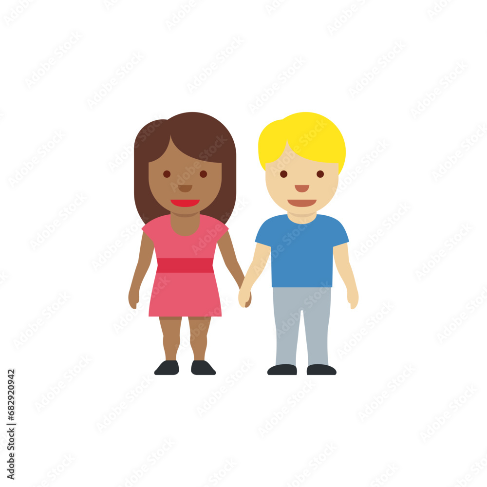Woman and Man Holding Hands: Medium-Dark Skin Tone, Medium- Light Skin Tone