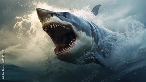 big angry and vicious shark background wallpaper ai generated image © anis rohayati