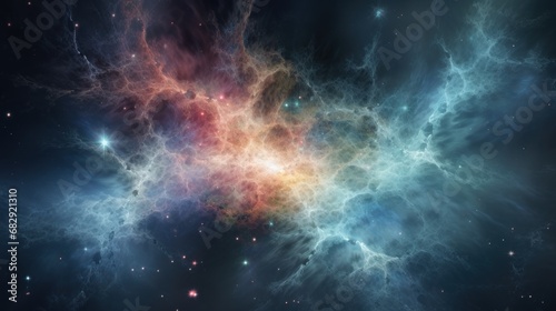 Illustrate the particle nebula where technology clouds give rise to new ideas and opportunities
