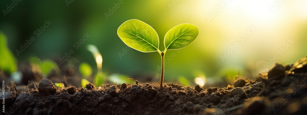 Close-Up Of Fresh Green Plant Growing,Tree Growth Steps In nature And beautiful morning lighting, copy space, generative ai Close-Up Of Fresh Green Plant Growing,Tree Growth Steps In nature And beautiful morning lighting, copy space, generative ai