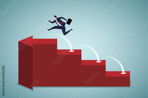Businessman jumping to higher stage.Business strategy, career concept.