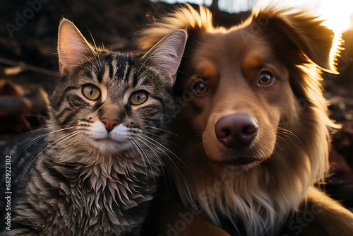 Furry Companionship: In this delightful portrait, a cat and dog pose together, exemplifying the beauty of interspecies friendship and the joy they bring to each other's lives