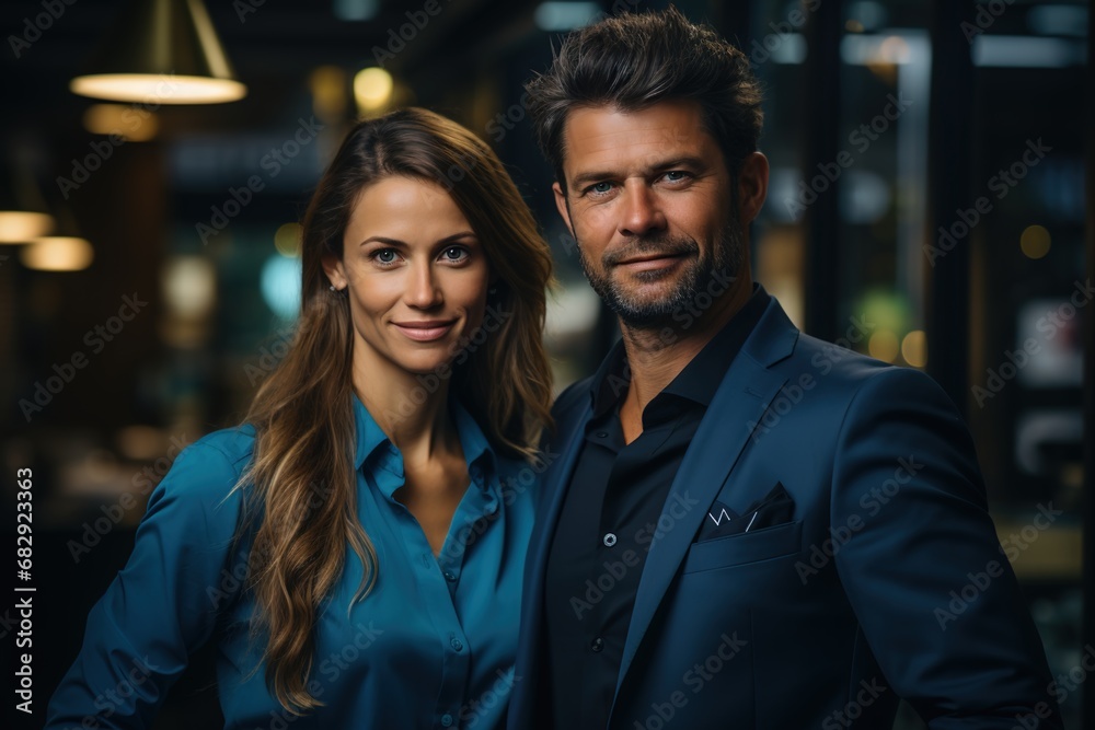 Synergistic Stance: Confident Business Partners Stand Back to Back, Symbolizing Strength in Unity