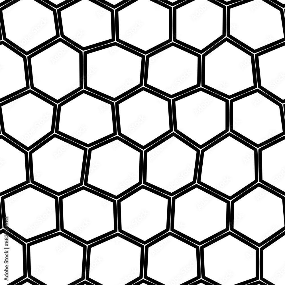 A seamless abstract pattern in bold black and white featuring a honeycomb motif on a white background with a mesh-like design A seamless abstract pattern in bold black and white featuring a honeycomb motif on a white background with a mesh-like design