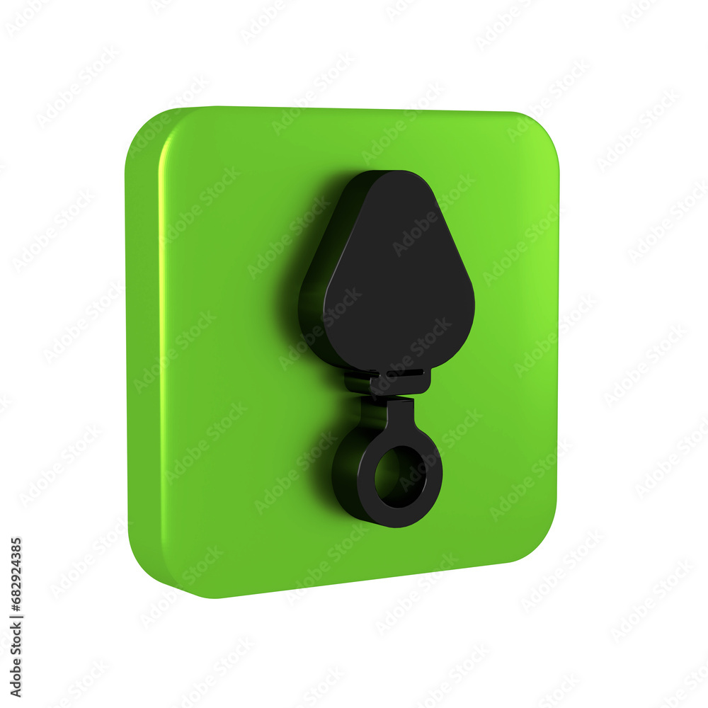 Black Anal plug icon isolated on transparent background. Butt plug sign. Fetish accessory. Sex toy for men and woman. Green square button. Black Anal plug icon isolated on transparent background. Butt plug sign. Fetish accessory. Sex toy for men and woman. Green square button.
