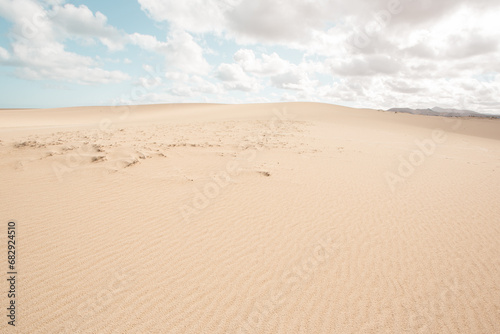 Amazing view with sand dunes of Fuerteventura volcanic island in Spain