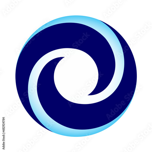 A logo for a company featuring a spiral design in blue shades on white backdrop