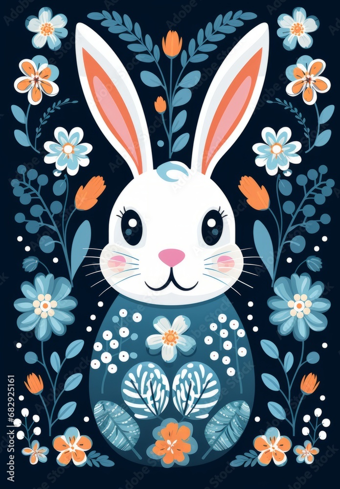 Easter bunny surrounded by blue florals