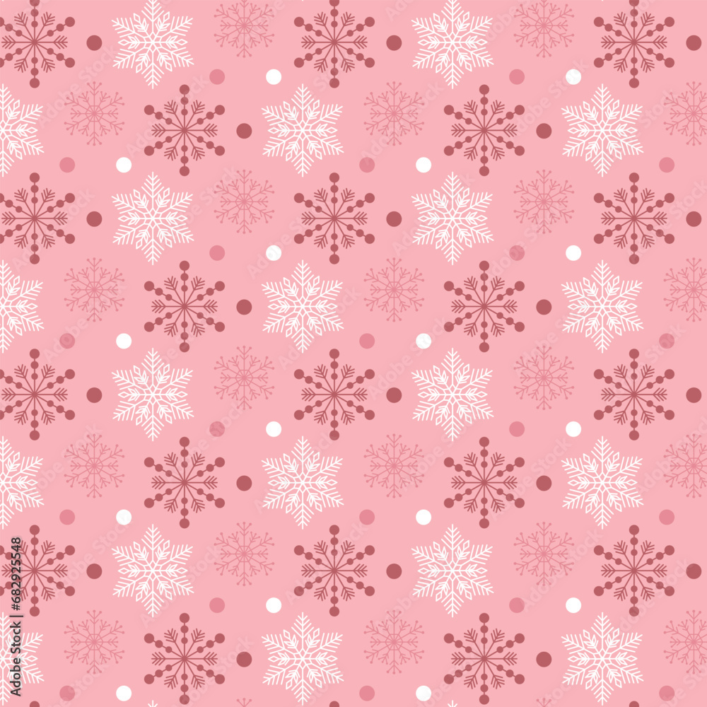 Snowflakes on a pink background. Seamless pink pattern with snowflakes. Snowflakes on a pink background. Seamless pink pattern with snowflakes.