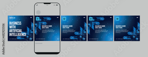 Carousel post template. Artificial intelligence Instagram microblog carousel post. Editable social media carousel post for business, Template eps 10