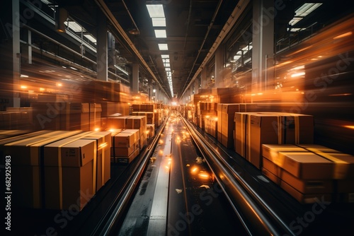 Blurred Efficiency: A Glimpse into the Dynamic Logistics Department with Packages in Swift Motion