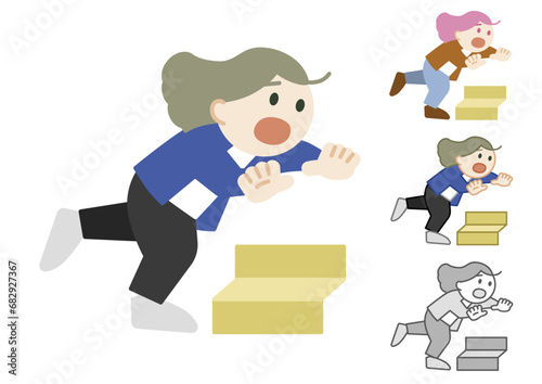 つまずく人 - 長髪女性長袖