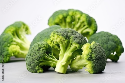 Fresh green broccoli isolated on white background. Healthy food concept. Selective focus.