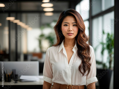 Portrait of a beauty asiatic woman entrepreneur in a very clear office. Generated by AI