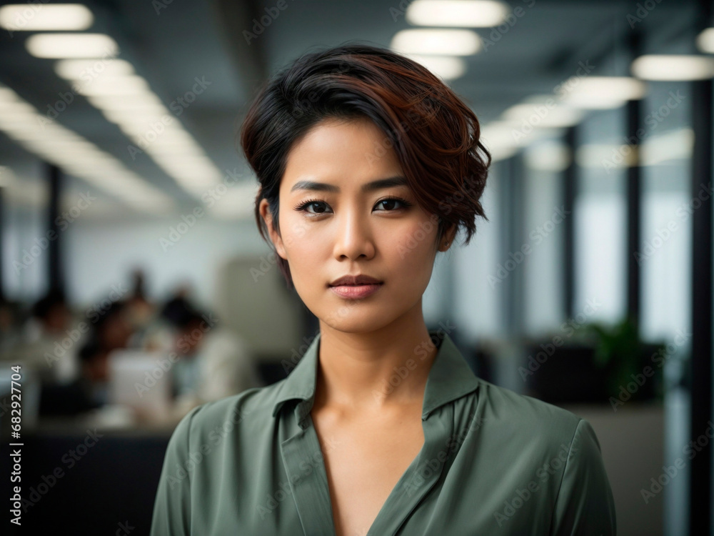 Portrait of a beauty asiatic woman entrepreneur in a very clear office. Generated by AI Portrait of a beauty asiatic woman entrepreneur in a very clear office. Generated by AI