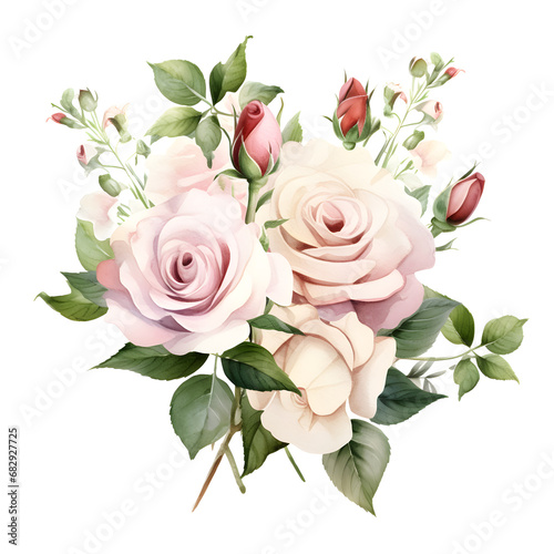 Watercolor Hand watercolor painting wedding roses on white background