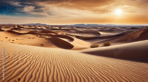 sunset in the desert  panoramic desert scene  sand in the desert  landscape in the desert