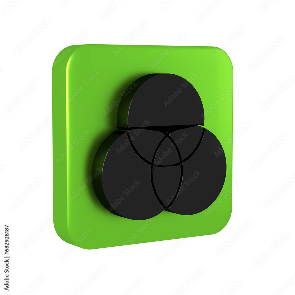 Black RGB and CMYK color mixing icon isolated on transparent background. Green square button. Black RGB and CMYK color mixing icon isolated on transparent background. Green square button.