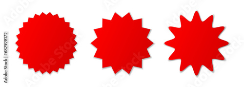 A set of red stickers with a price, sale on a white background. Discount stickers, advertising badge, trade label. Vector illustration.