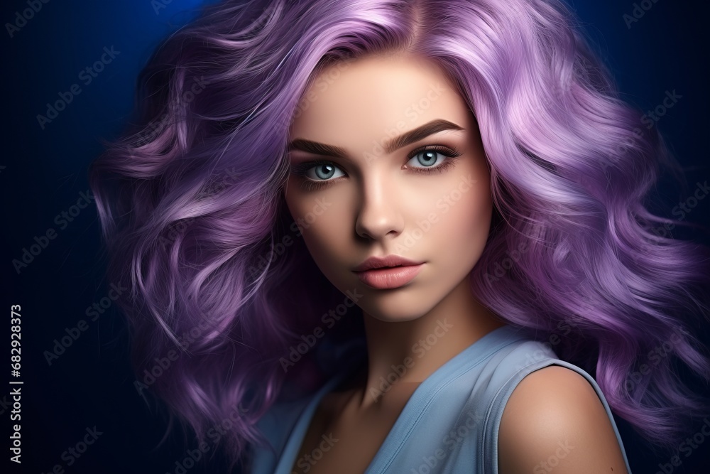 custom made wallpaper toronto digitalA Glamorous Purple-haired Woman Striking a Pose for a Captivating Photograph. A woman with long purple hair is posing for a picture