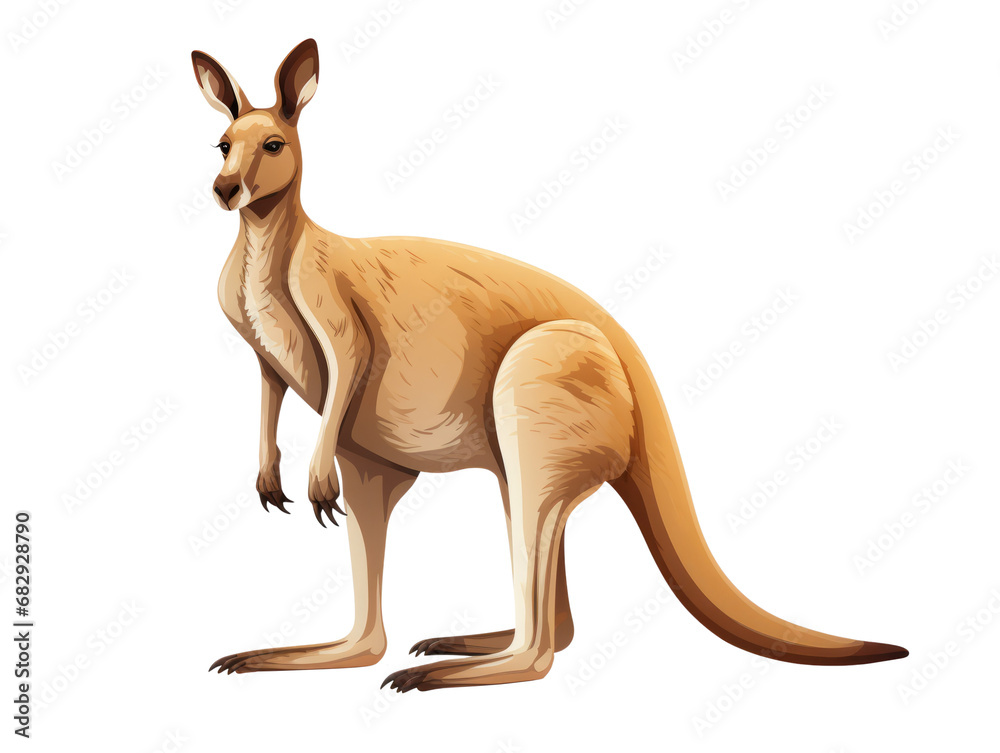 A kangaroo stands alert with a transparent backdrop. A kangaroo stands alert with a transparent backdrop.