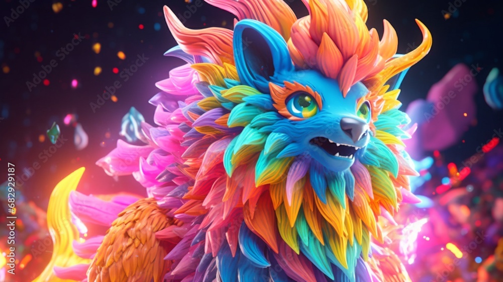cartoon magical spirit animal bright color.Generative AI