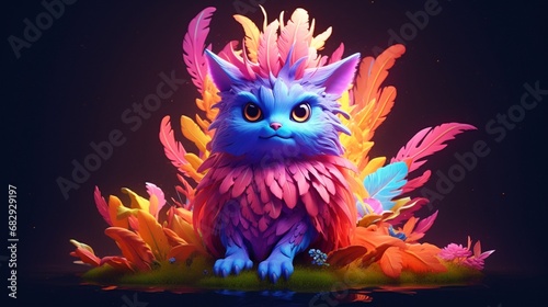 cartoon magical spirit animal bright color.Generative AI