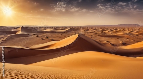 sunset in the desert, panoramic desert scene, sand in the desert, landscape in the desert