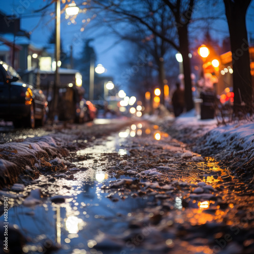 Winter holidays: Serene snowy cityscape at dusk and dawn