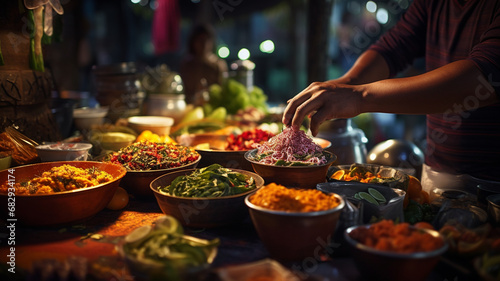 Marketplace Gastronomy: A Culinary Journey through the Vibrant Street Food Scene of Thailand's Local Market. photo