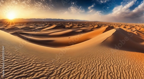 sunset in the desert, panoramic desert scene, sand in the desert, landscape in the desert