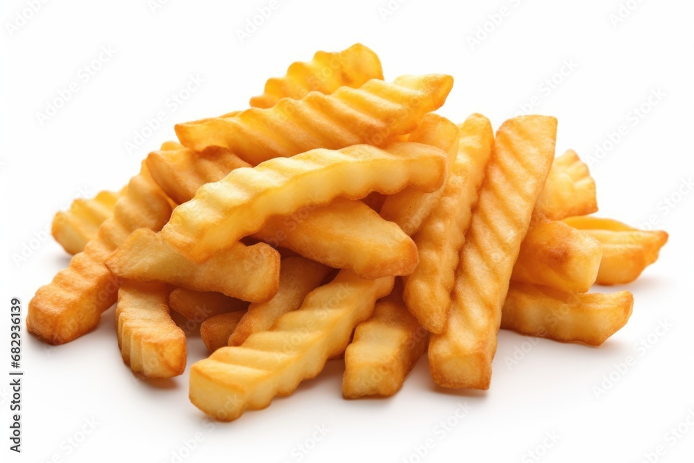 Crispy Crinkle Fries - Delicious Fast Food Snack Isolated on White Background for Cafes and Eateries Crispy Crinkle Fries - Delicious Fast Food Snack Isolated on White Background for Cafes and Eateries