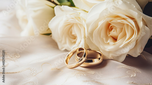 Wedding gold rings and rose  flowers, wedding  celebration