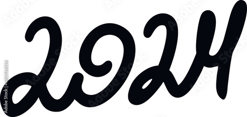 Vector 2024 year black handwriting font. White background. Isolated typography text for design photo