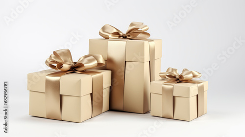 Gold gift boxes on a white background 