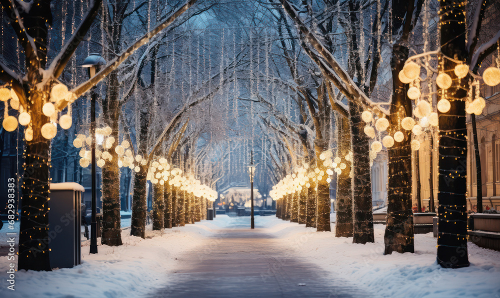 Streets Aglow with Illumination and New Year Decorations - A Festive Urban Wonderland.