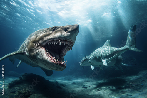 Fierce sharks in the depths of the sea © wendi