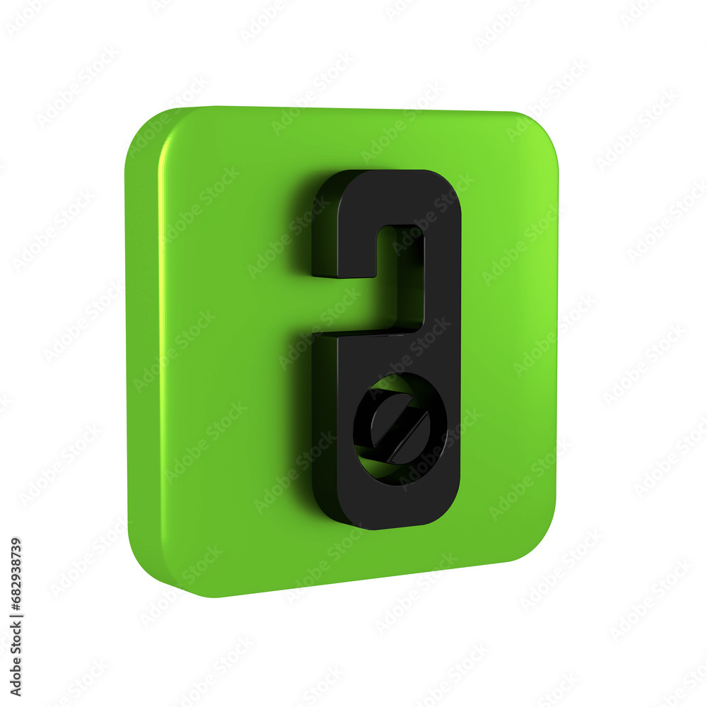 Black Please do not disturb icon isolated on transparent background. Hotel Door Hanger Tags. Green square button. Black Please do not disturb icon isolated on transparent background. Hotel Door Hanger Tags. Green square button.