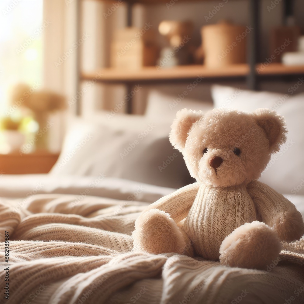 teddy bear on bed background