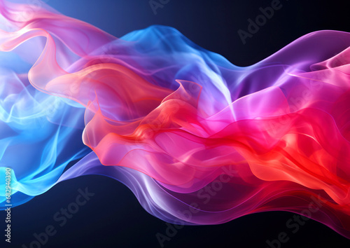 abstract 3d background with silk pink and blue waves on black background