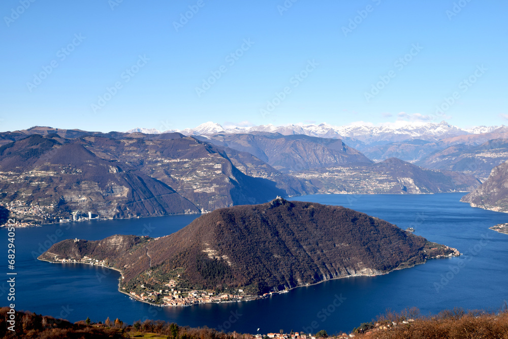 Spectacular view of Monte Isola and Lake Iseo with in the background the Orobiche Alps - Brescia - Italy  02