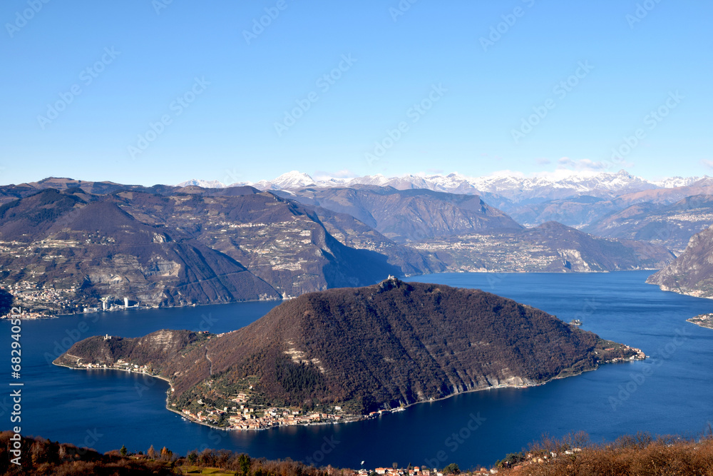Spectacular view of Monte Isola and Lake Iseo with in the background the Orobiche Alps - Brescia - Italy 02