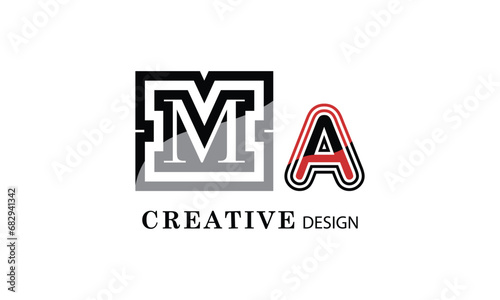 MA black red  creative modern simple word MA brand minimal logo design.