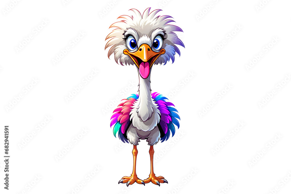 A Cartoonish Ostrich in a Playful Pose (PNG 10800x7200)
