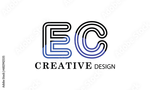 EC black blue creative modern simple word EC brand minimal logo design.